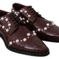 Dolce & Gabbana Elegant Bordeaux Lace-Up Flats with Pearls and Crystals