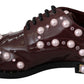 Dolce & Gabbana Elegant Bordeaux Lace-Up Flats with Pearls and Crystals