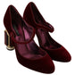 Dolce & Gabbana Red Velvet Crystal-Embellished Mary Janes Heels