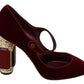 Dolce & Gabbana Red Velvet Crystal-Embellished Mary Janes Heels