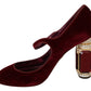 Dolce & Gabbana Red Velvet Crystal-Embellished Mary Janes Heels