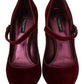 Dolce & Gabbana Red Velvet Crystal-Embellished Mary Janes Heels