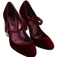 Dolce & Gabbana Red Velvet Crystal-Embellished Mary Janes Heels