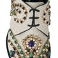 Dolce & Gabbana Elegant White Suede Dress Flats with Crystals