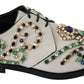 Dolce & Gabbana Elegant White Suede Dress Flats with Crystals