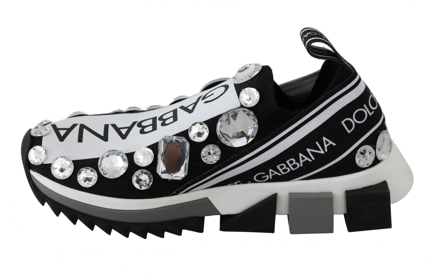 Dolce & Gabbana Chic Monochrome Crystal Studded Sneakers