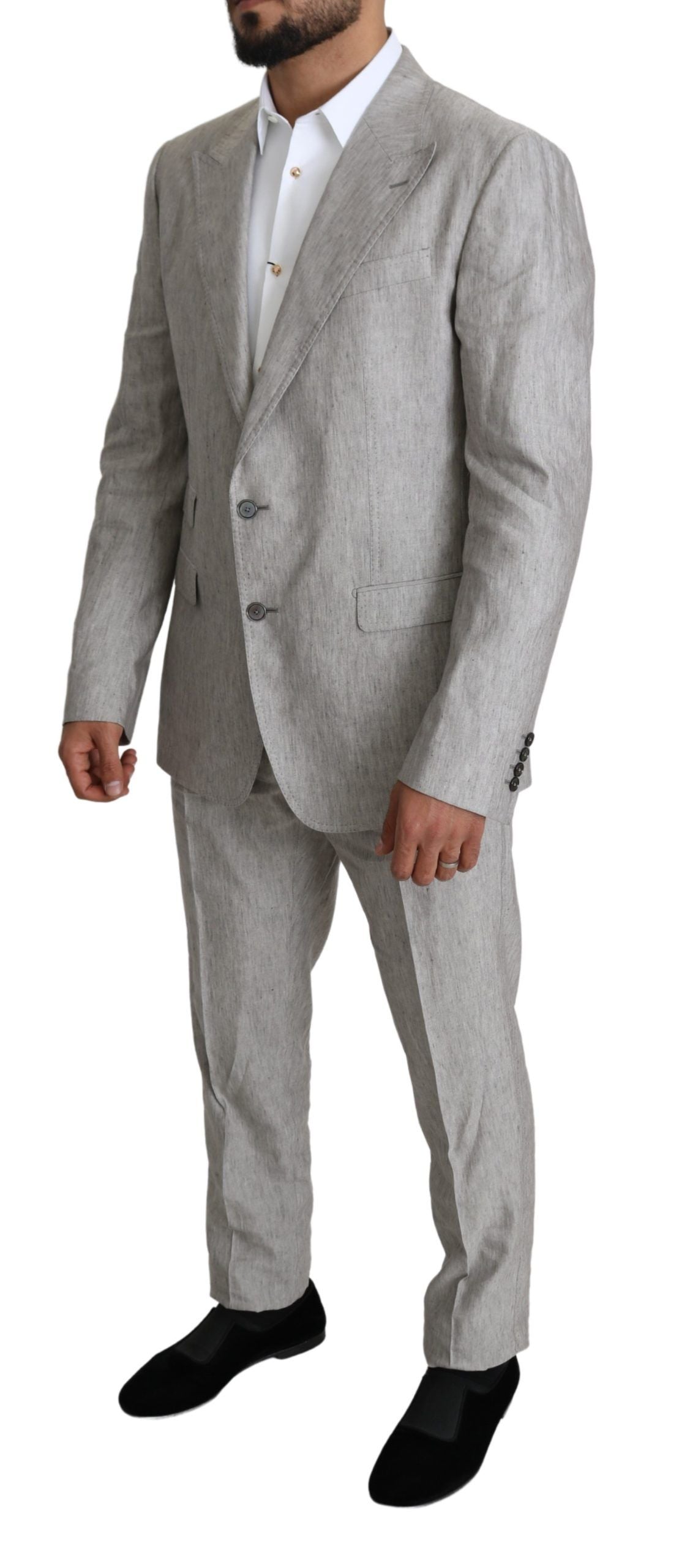 Dolce & Gabbana Elegant Slim Fit Gray Linen-Silk Suit