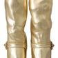 Dolce & Gabbana Elegant Gold Ankle Boots Socks with Rhinestones