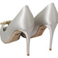 Dolce & Gabbana White Crystals Peep Toe Heels Satin Pumps Shoes