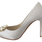 Dolce & Gabbana White Crystals Peep Toe Heels Satin Pumps Shoes