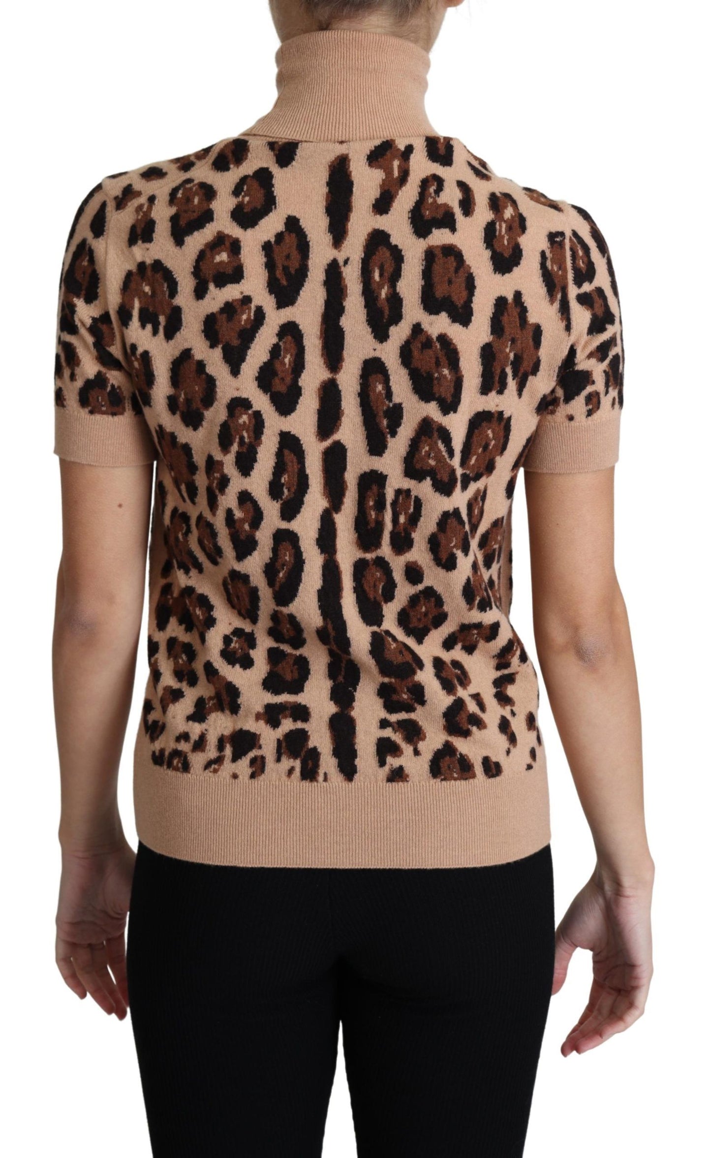 Dolce & Gabbana Elegant Leopard Print Wool Turtleneck Top