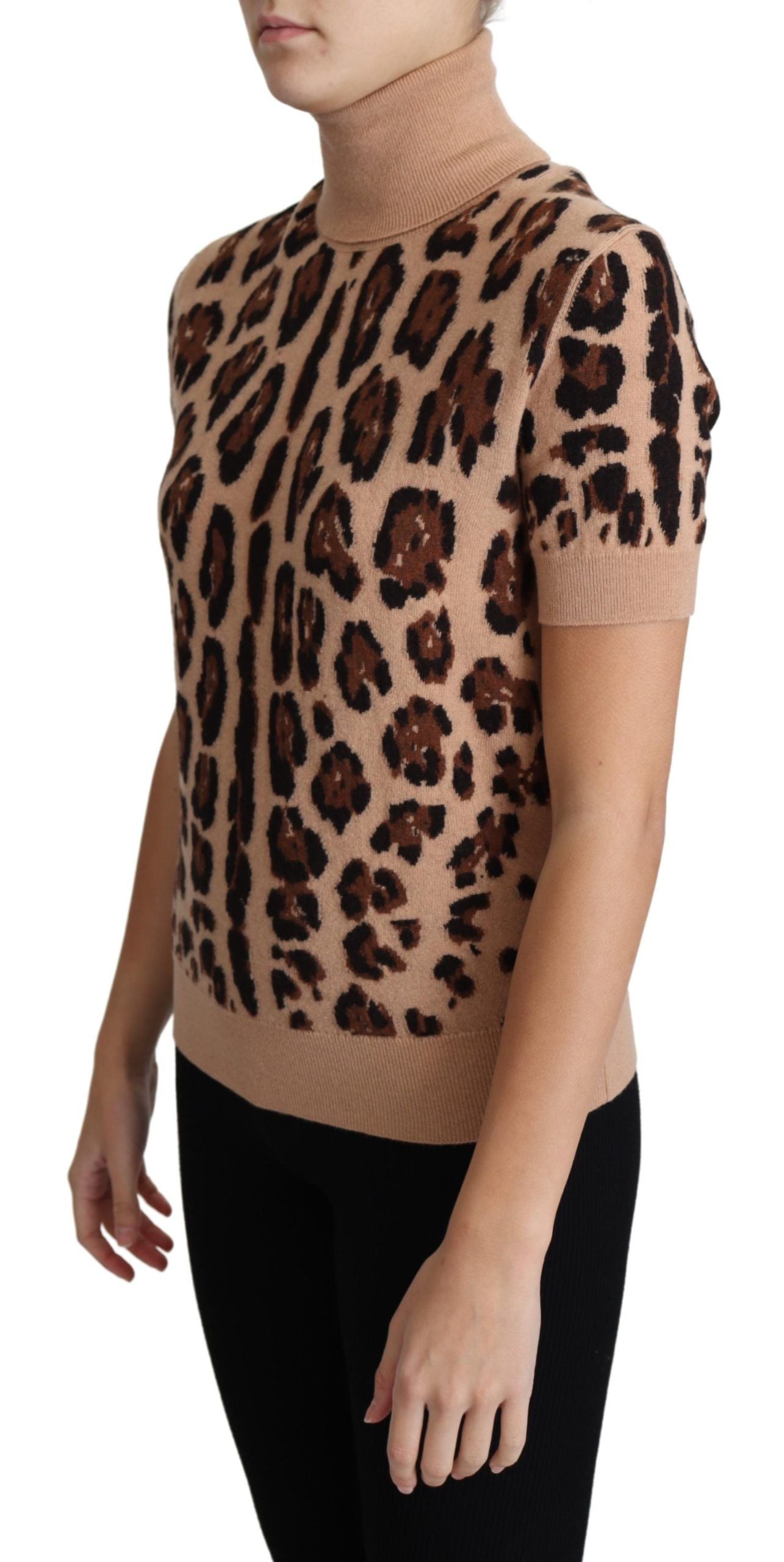 Dolce & Gabbana Elegant Leopard Print Wool Turtleneck Top