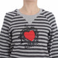 Exte Chic Gray Striped Crew-Neck Sweater