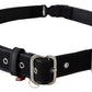 GF Ferre Chic Black Leather Waist Belt with Chrome Buckle