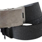 Exte Elegant Black Canvas Waist Belt with Silver Buckle