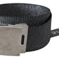 Exte Elegant Black Canvas Waist Belt with Silver Buckle