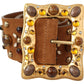 Dolce & Gabbana Studded Gold Detail Brown Leather Belt