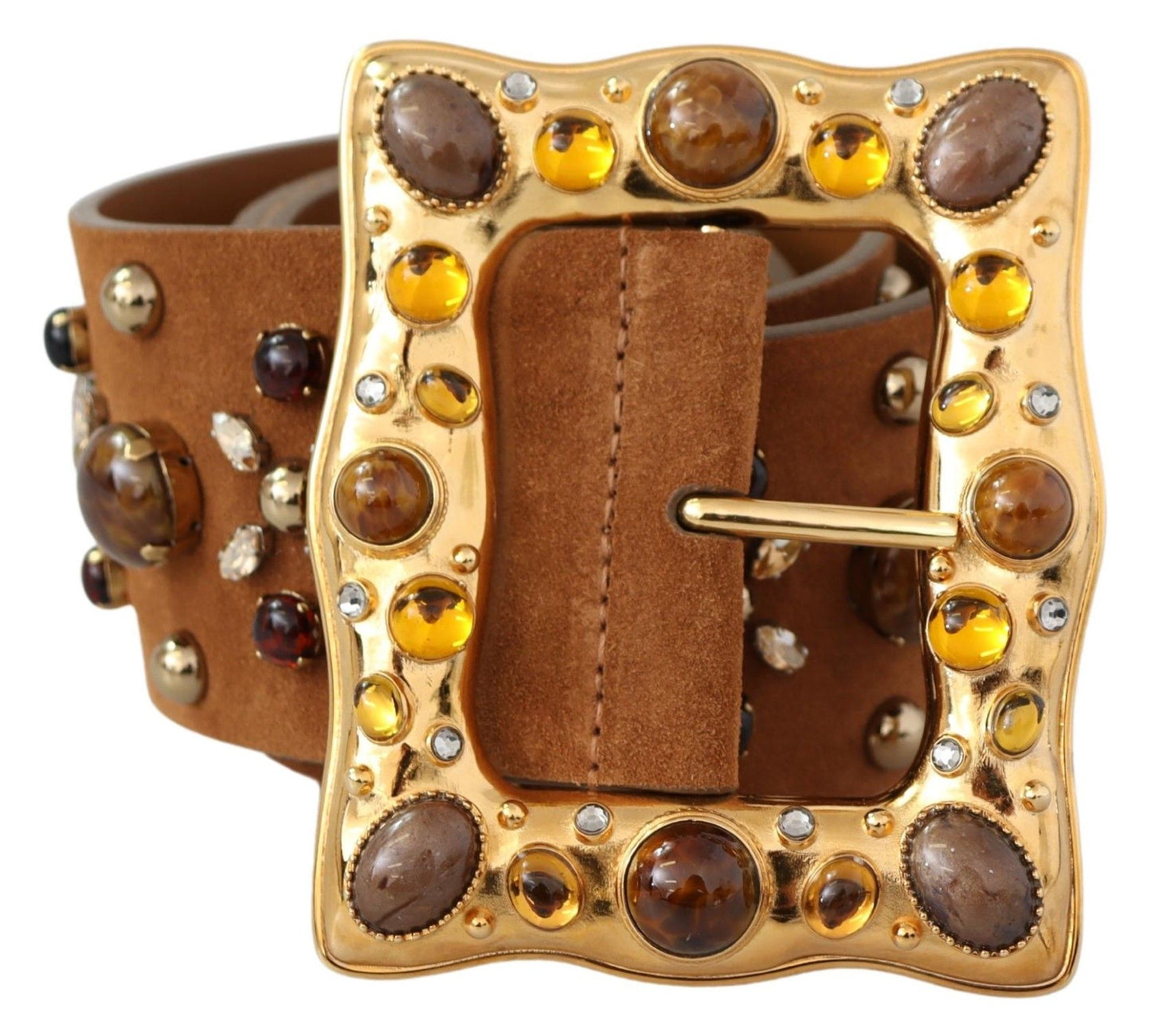 Dolce & Gabbana Studded Gold Detail Brown Leather Belt