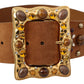 Dolce & Gabbana Studded Gold Detail Brown Leather Belt