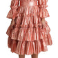 Dolce & Gabbana Pink Metallic Ruffled Gown Elegance