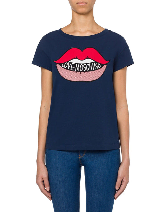 Love Moschino Graphic Lips Cotton Tee - Navy Blue