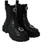 Dolce & Gabbana Elegant Black Leather Combat Boots with Crystal Detail