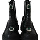 Dolce & Gabbana Elegant Black Leather Combat Boots with Crystal Detail