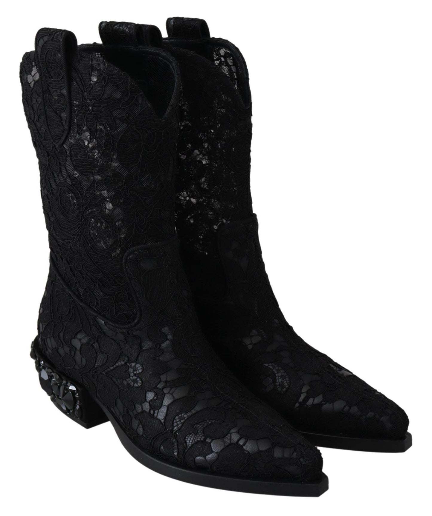 Dolce & Gabbana Elegant Viscose Leather Ankle Boots with Crystals