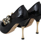 Dolce & Gabbana Elegant Black Leather Crystal Pumps