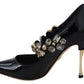 Dolce & Gabbana Elegant Black Leather Crystal Pumps