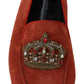 Dolce & Gabbana Opulent Orange Leather Loafers with Gold Embroidery