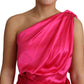 Dolce & Gabbana Elegant Fuchsia Silk One-Shoulder Wrap Dress