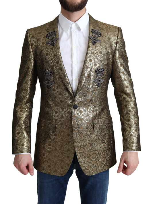 Dolce & Gabbana Elegant Gold Jacquard Martini Blazer Jacket