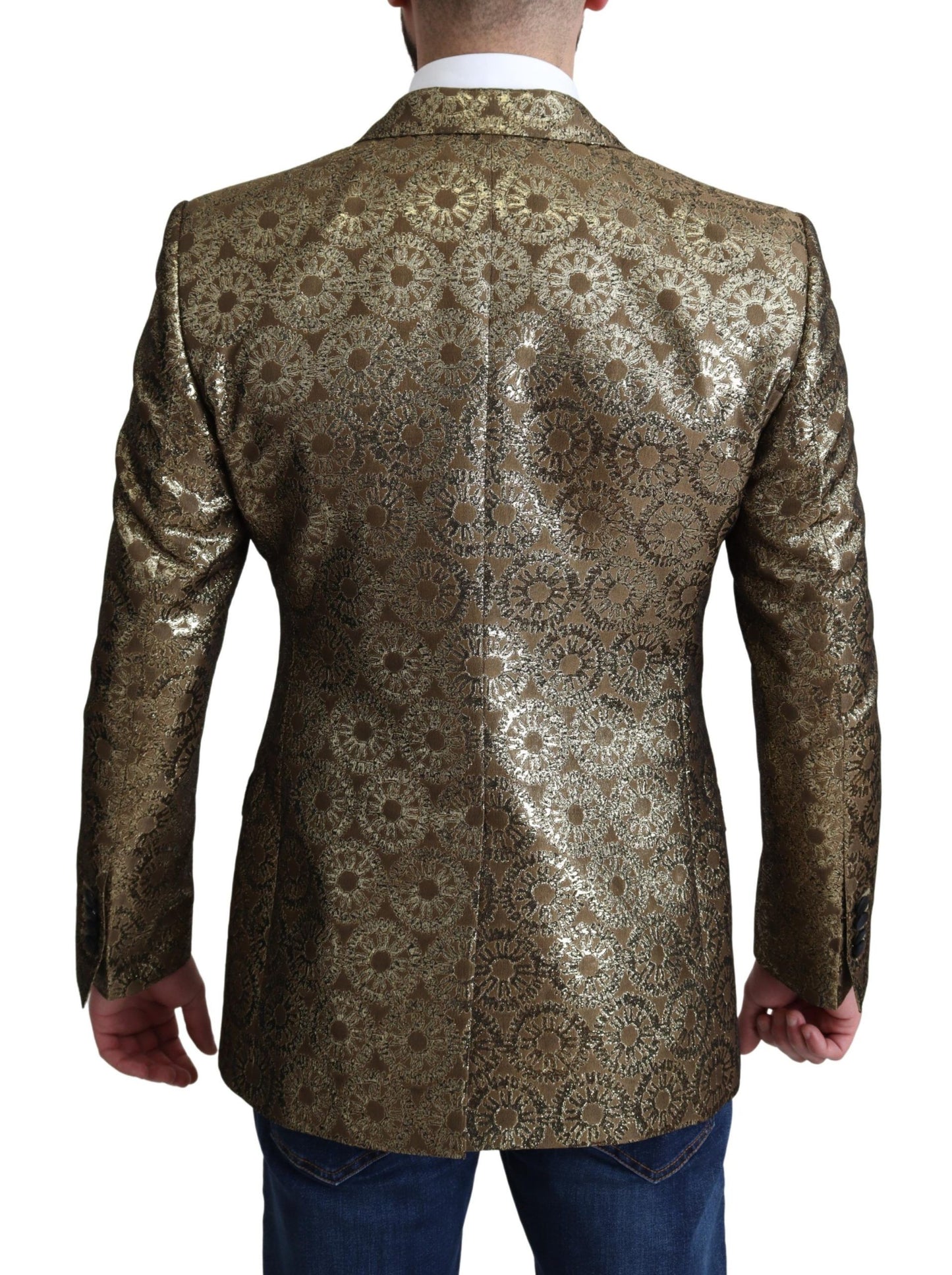 Dolce & Gabbana Elegant Gold Jacquard Martini Blazer Jacket