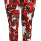 Dolce & Gabbana Elegant White Poppy Print Tapered Pants