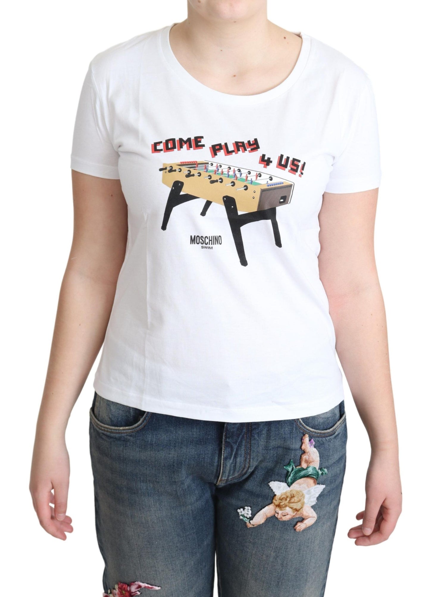 Moschino Chic Cotton Round Neck Tee with Playful Print