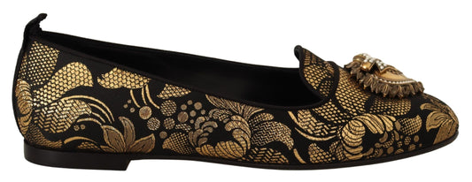 Dolce & Gabbana Elegant Leather Heart Embellished Flats