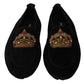 Dolce & Gabbana Elegant Black Leather Loafer Slides with Gold Embroidery