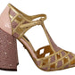 Dolce & Gabbana Silk-Infused Leather Crystal Pumps in Pink Gold