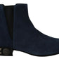 Dolce & Gabbana Chic Blue Suede Mid-Calf Boots with Stud Details