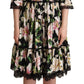 Dolce & Gabbana Elegant Lily Print Midi Dress with Lace Trim