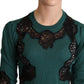 Dolce & Gabbana Elegant Green Pullover with Black Lace Detail