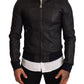 Dolce & Gabbana Elegant Leather Bomber Jacket in Dark Blue