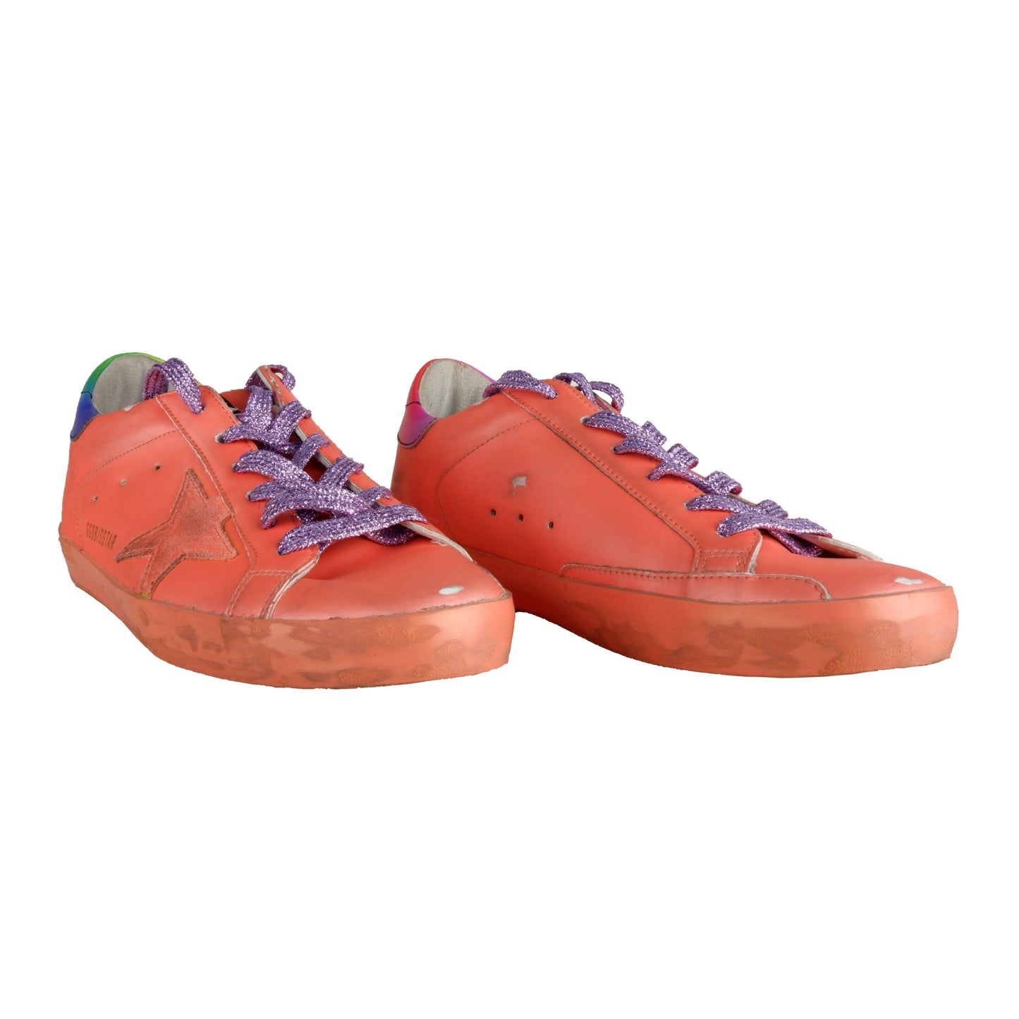 Golden Goose Orange Glitter Lace Sneakers with Suede Accents