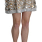 Dolce & Gabbana Silver Embellished High Waist Mini Skirt