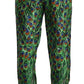 Dolce & Gabbana Elegant Green Silk Lounge Trousers with Peacock Print