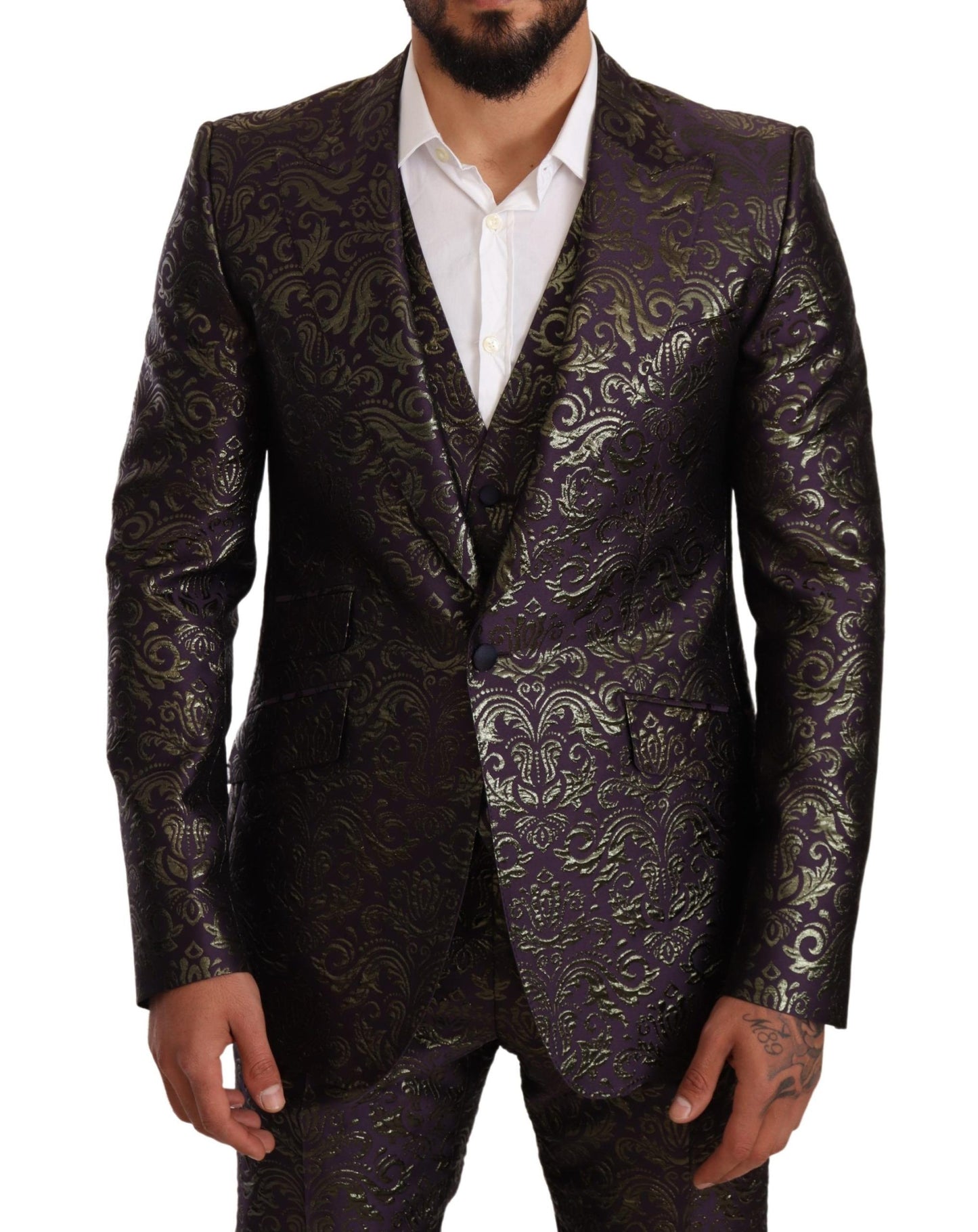 Dolce & Gabbana Exquisite Purple Brocade Three Piece Suit