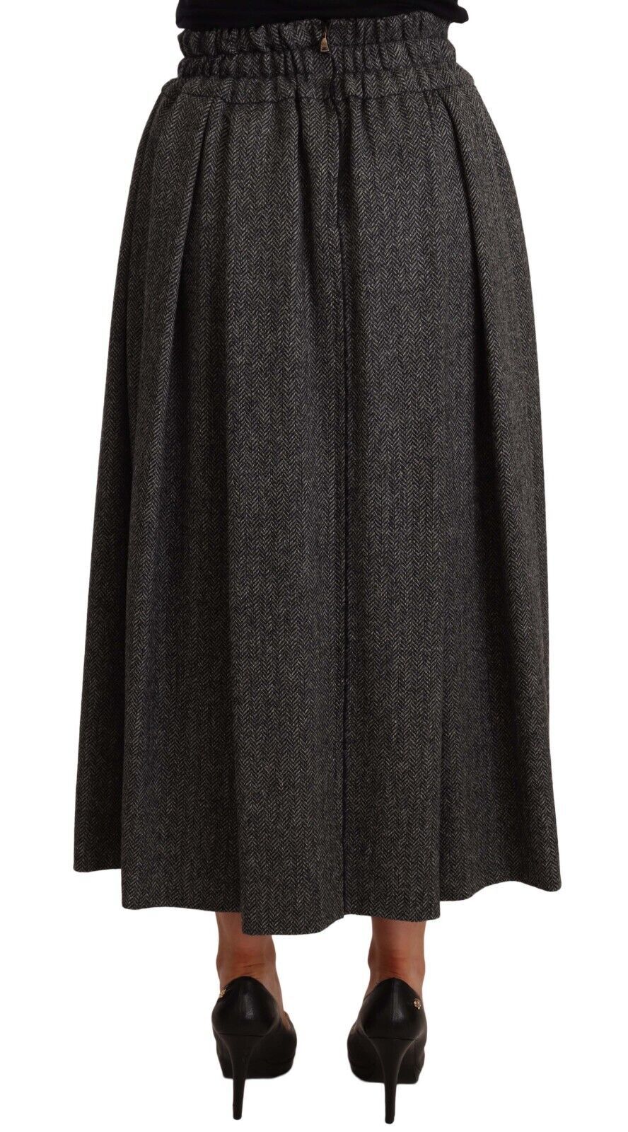 Dolce & Gabbana Elegant A-Line Midi Wool Skirt in Gray Zigzag