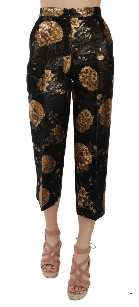 Dolce & Gabbana Opulent Black and Gold Floral Capri Pants