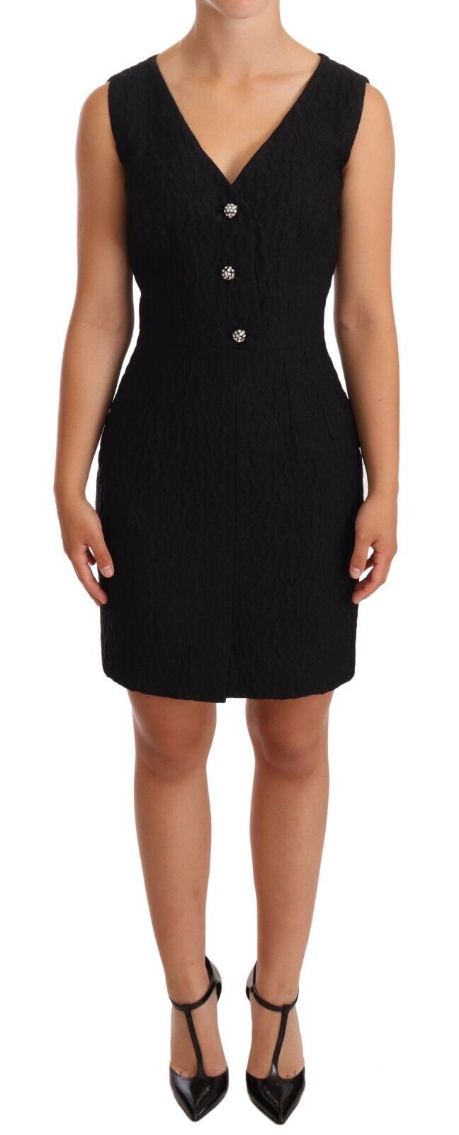 Dolce & Gabbana Elegant Black Sheath Mini Dress with Crystal Buttons